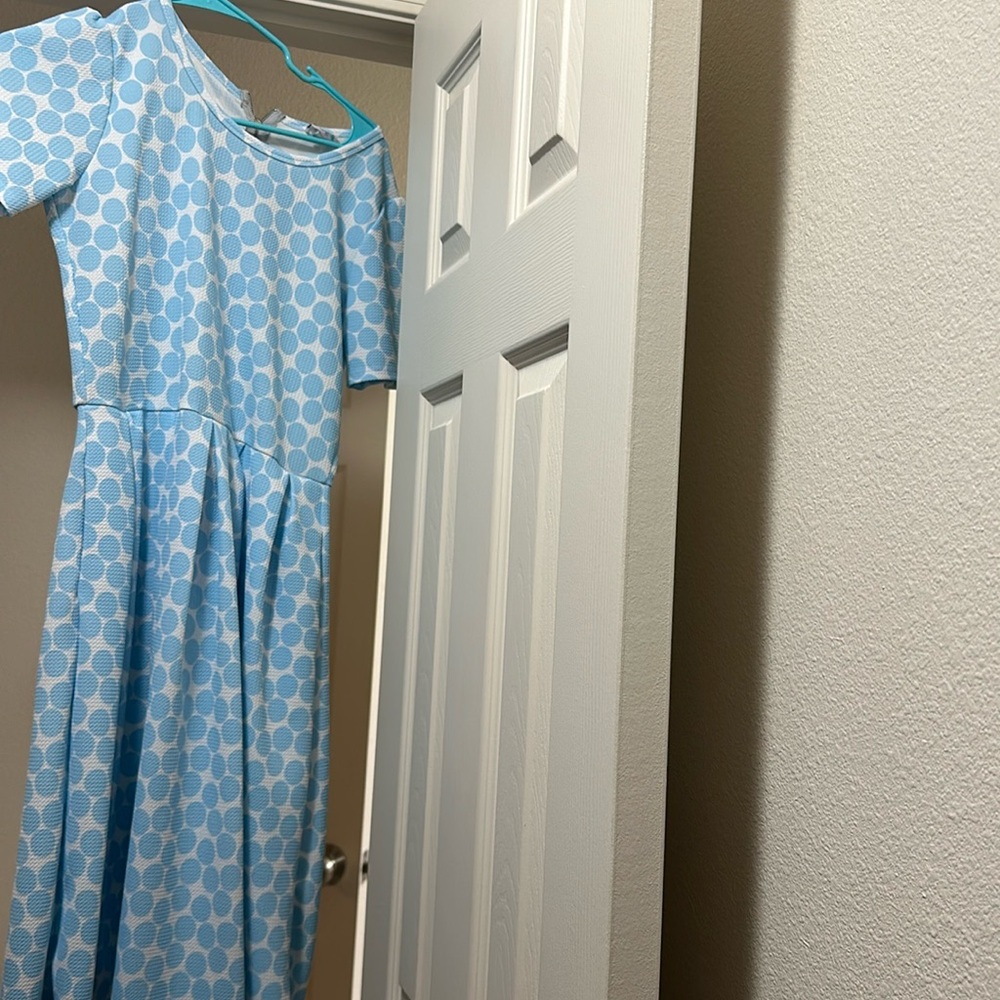 Sky blue and white polka dotted dress